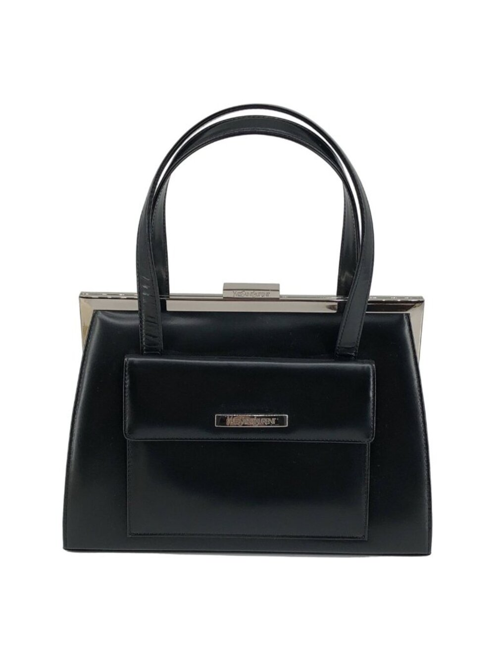 Saint Laurent Leather Kiss Lock Handbag Black Silver